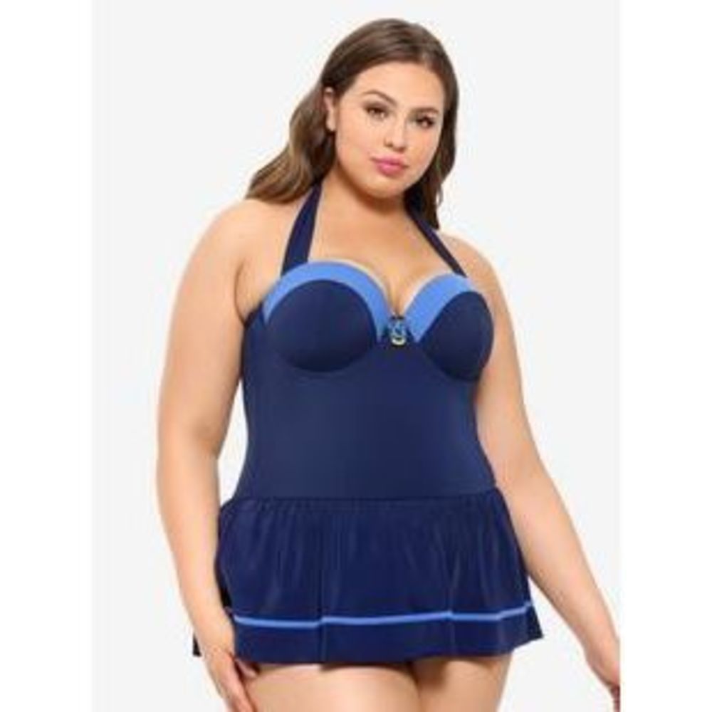 Plus-Size Navy & Light Blue Halter Swimdress
